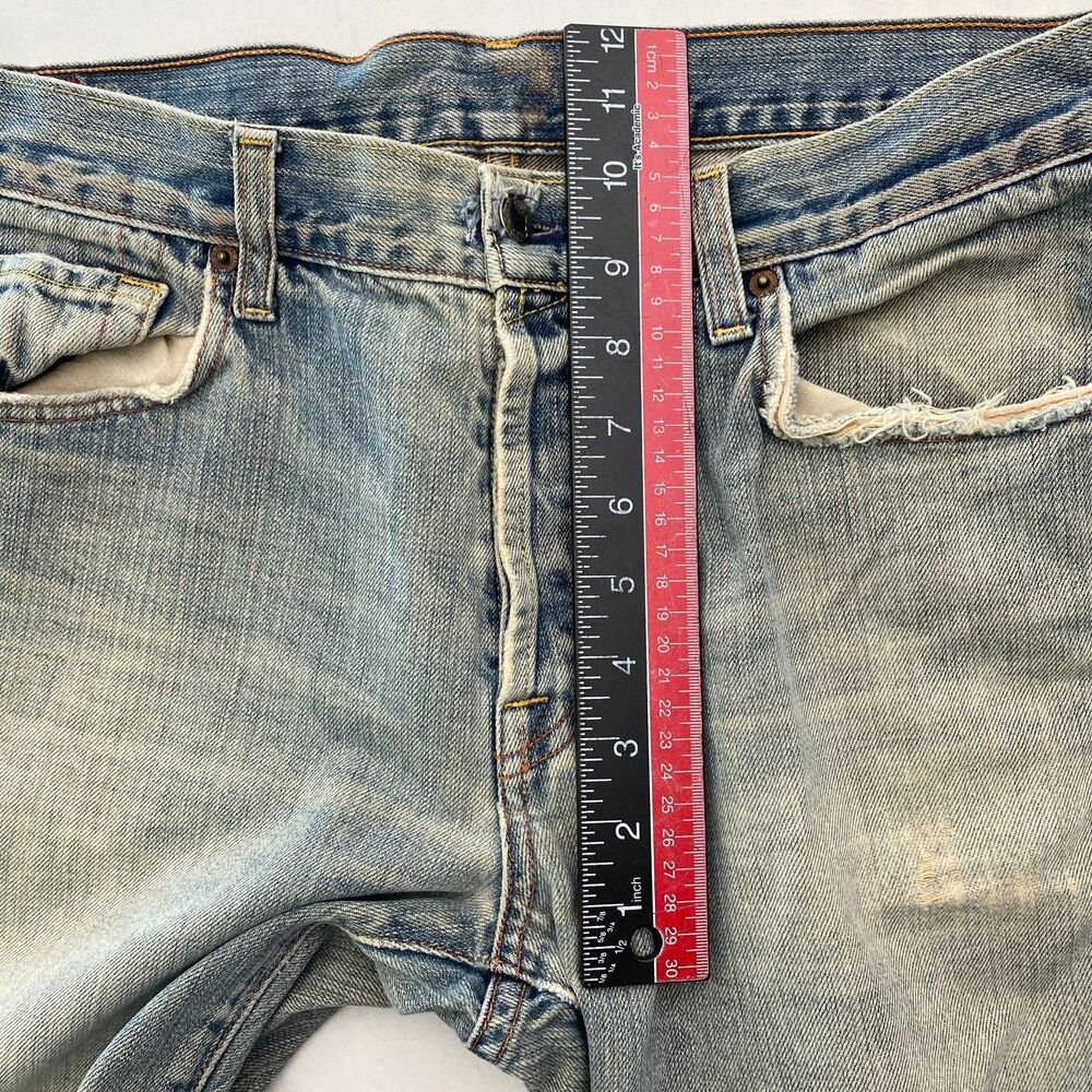7 For all Mankind Jeans Relax Straight Button Fly Distressed Mens 33x31.5 Grunge - Picture 15 of 16